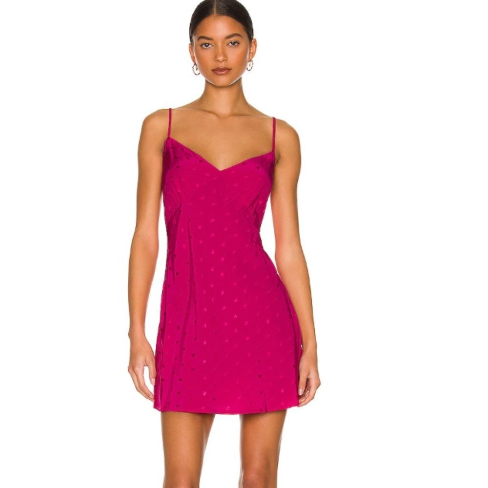 L*Space Womens Moonlit Barbie Pink Heart Jacquard Mini Slip Dress Size Large